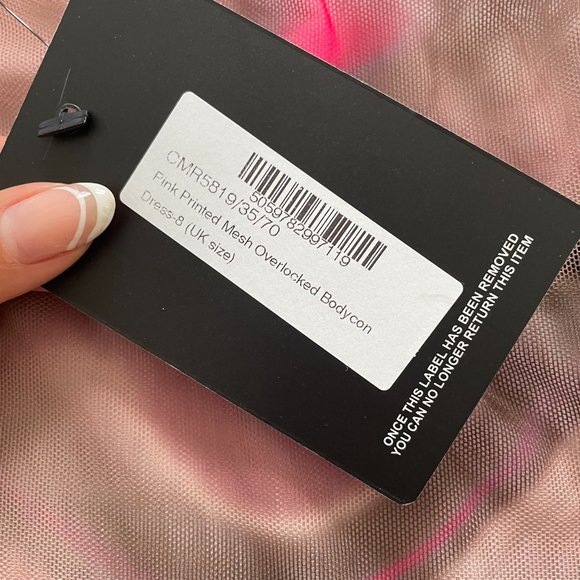 PLT PINK PRINTED MESH OVERLOCKED BODYCON DRESS - Picture 4 of 4